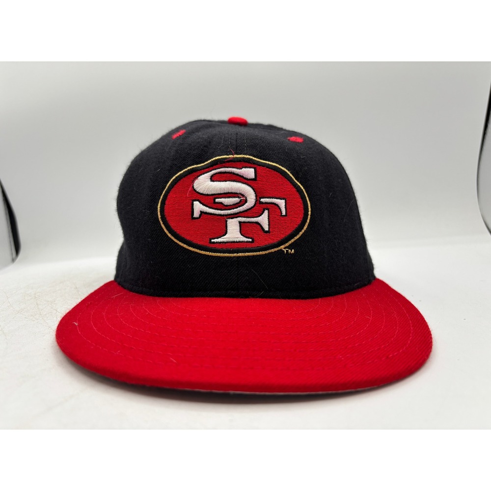 Vintage San Francisco 49ers New Era 59Fifty Fitted Hat Size 7 Black/Red Wool USA